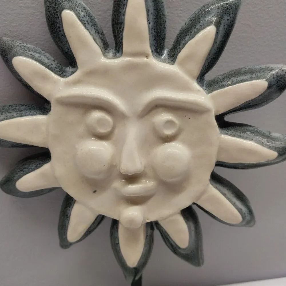 Handmade Ceramic Sun Face Wall Hook Coat Key Towel Hanger Pottery Celestial 8.5